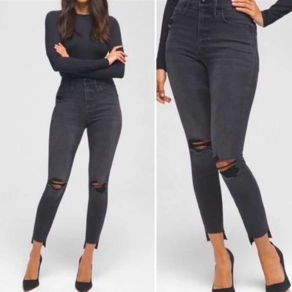GOOD AMERICAN High Rise Good Waist Crop Skinny Jeans Washed Black Size 4 / 27 - Picture 1 of 10